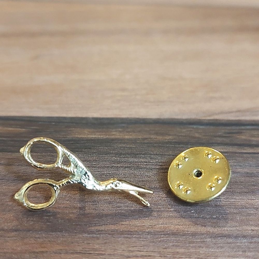 Miniature Gold Crane Scissor Lapel Pin Tie Tack Vintage Unisex
